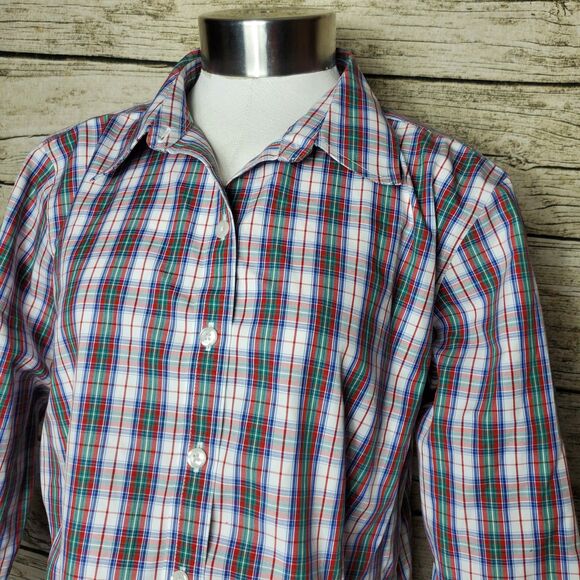 L L BEAN Womens Button TOP 3/4 Sleeve PLAID Wrinkle Free Size MP - Picture 2 of 8